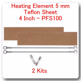 2 Replacement Heating Elements 5 mm +2 PTFI Sheet for Impulse Sealer 4" PF100