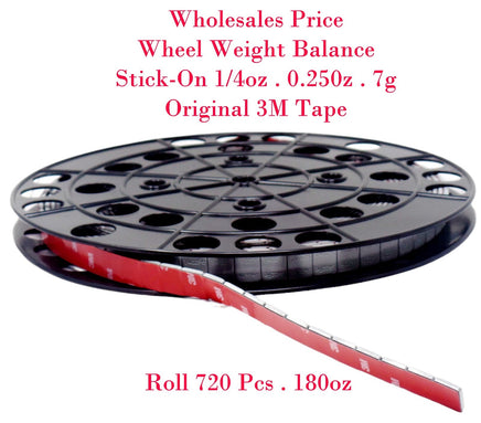 1 Roll 720 Pcs . 180oz Stick-on Wheel Weight Balance 3M Red Tape 1/4 0.25oz 7g