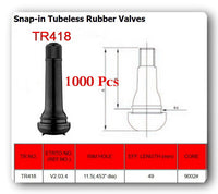 Lot 1000 TR418 Valves STANDARD 2" SNAP IN TUBELESS BLACK RUBBER TIRE VALVE STEM