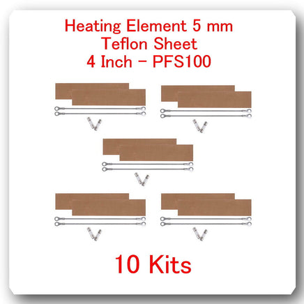 10 Replacement Heating Elements 5 mm +10 PTFI Sheet for Impulse Sealer 4" PF100