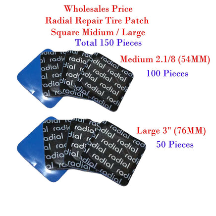 150 x Square Radial Tire Repair Patch Medeium 54MM x 100 + Large 76MM x 50