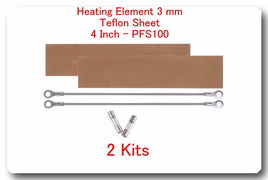 2 Replacement Heating Elements 3mm +2 PTFI Sheet for Impulse Sealer 4" PF100