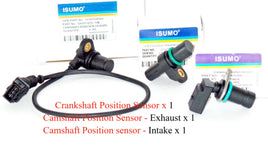 Set of 3 (2 Engine Camshaft  & 1 Crankshaft Position Sensor Fits: BMW
