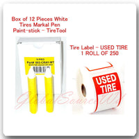 12 Pc White Tire Marker Pen Paint stick+Tire Label USED TIRE ROLL 250 Stickers