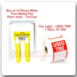 12 Pc White Tire Marker Pen Paint stick+Tire Label USED TIRE ROLL 250 Stickers