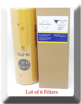 6 X 1R0753 Fuel Spin-on Filter Fits:Cat Equipment Excavators Loaders Graders