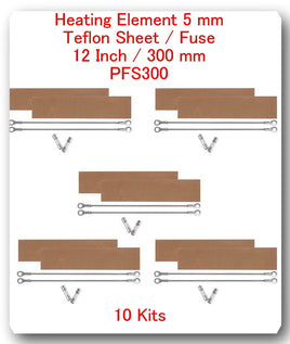 10 Heating Elements 5 mm +10 PTFI Sheets For Impulse Sealer 12" / 300mm PFS300