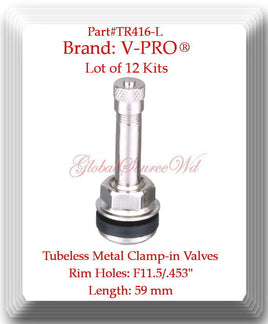 12 Kits TR416L Tubeless Metal Clamp-in Valves For Rim Holes Φ11.5/.453" L: 59 mm