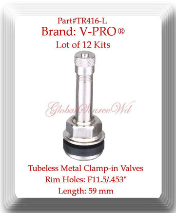 12 Kits TR416L Tubeless Metal Clamp-in Valves For Rim Holes Φ11.5/.453" L: 59 mm