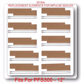 (20 Heating Elements 2 mm + 20 PTFI Sheet) FOR IMPULSE SEALER 12" PFS-300