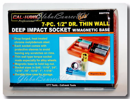 7 Pc 1/2" DR Thin Wall Deep Impact Socket W Magentic Base SAE 11/16" to 1.1/16"