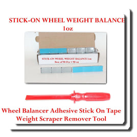 90 PC 1oz Stick-on Wheel Weight Balance + Adhesive Scraper Remover Tool