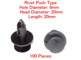 #1860x100pc Rivet-Push Type-Hole Diameter:8 mm-Head Diameter: 20mm-Length: 20mm