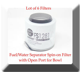 6 x FS1281 Fuel/Water Separator Spin-on w/Open Port for Bowl Fits: Ford V8 7.3L