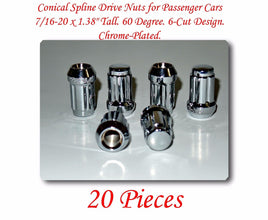 20 Pcs Conical 6 Spline Drive Nuts for Passenger Cars 7/16-20 x 1.38"