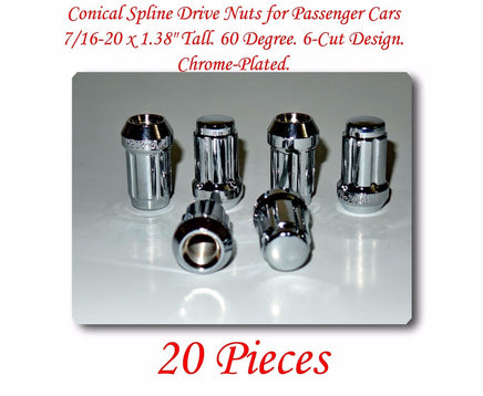 20 Pcs Conical 6 Spline Drive Nuts for Passenger Cars 7/16-20 x 1.38"