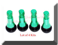 4 Kits TR 413C Chrome Green Color Snap-In Tire Valve Stems Short Black Rubber