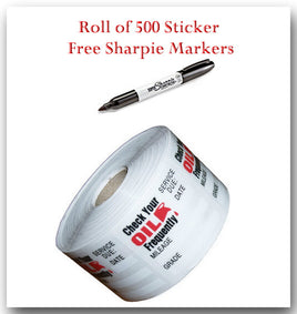 1 Roll of 500 Non-personalized Oil Change Reminder Sticker + Free Sharpie Marker