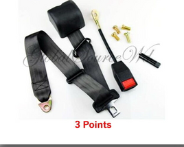 1 Kit Universal Strap Retractable & Adjustable Seat Belt Black 3 Point