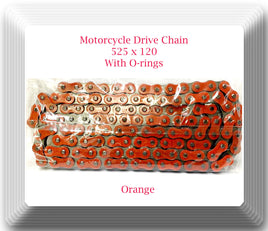 With O-Ring Drive Chain Orange 525-120 ATV Motorcycle 525 Pitch 120 Links
