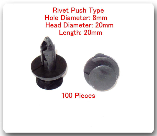  #1860x100pc Rivet-Push Type-Hole Diameter:8 mm-Head Diameter: 20mm-Length: 20mm
