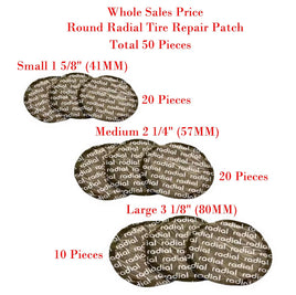 50 pc  Radial Repair Round Assortment Tire Patch SMALL MEDIUM LARGE V-PRO BRAND