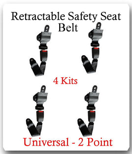 (4 Kits ) Universal Strap Retractable Car Trucks Safety Seat Belt Black 2 Point 