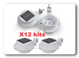 12 Kits Outdoor Solar Powered 3 LED Wall Path Landscape Mount Garden Fence Light