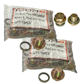 20 Piece Oil Drain Plug & Washer M14-1.50 Head Size 17mm Fits Vehicles 1968-2003