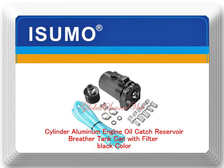 Cylinder Aluminum Engine Oil Catch Reservoir Breather Tank Can w/ Filter Black