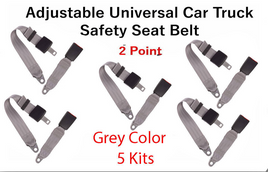 5 Kits Adjustable Universal Car Truck 2 Point Grey Seat Belt