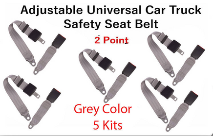 5 Kits Adjustable Universal Car Truck 2 Point Grey Seat Belt