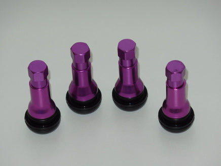 4 Kits TR413C Chrome Purple Color Snap-In Tire Valve Stems Short Black Rubber