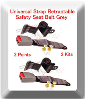 (2 Kits ) Universal Strap Retractable Car Trucks Safety Seat Belt Grey 2 Point 