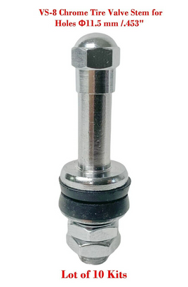 10 Kit VS-8 Chrome Tire Valve Stem for Holes Î¦11.5 mm /.453" Fits: Motorcycle