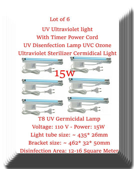 Lot of 6 xUV Germicidal Lamp Light Ultraviolet Bulb Ozone 15W & Timer Power Cord