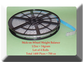 1400 Pcs / 4 rolls  Total 700oz Stick-on Wheel Weight Balance 1/2oz 0.50oz 14g