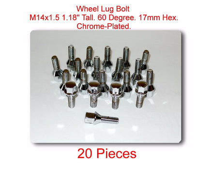 set of 20 wheel Lug Bolt M14x1.5 Tall 1.18" 60 Degree.7mm Hex Fits: BMW     