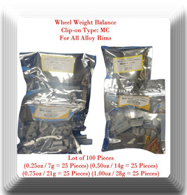 100 Pcs Assortment Wheel Weight Balance  MC Type 0.25 0.50 0.75 1.00 oz (25 Each