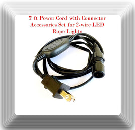 5' ft Power Cord with Connector Accessories Set for 1/2" 2-wire LED Rope Lights