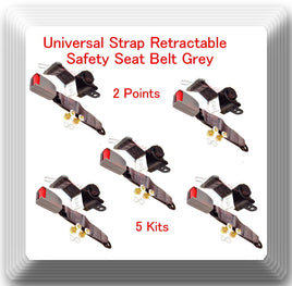 (5 Kits ) Universal Strap Retractable Car Trucks Safety Seat Belt Grey 2 Point 