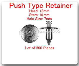 (500 Pc) Push Type Retainers Head 18mm Hole Size 7mm Stem L16 / 23mm Fits:Toyota