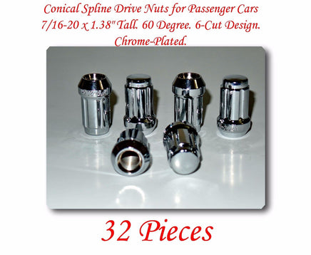 32 Pcs Conical 6 Spline Drive Nuts for Passenger Cars 7/16-20 x 1.38"