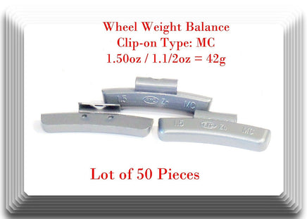 50 Pcs CLIP-ON Wheel Weight Balance MC Type 1.50oz 42g For All Type Alloy Rims 