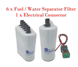 6 x Fuel/Water Separator Filter & 1 x Connector FitsFORD F650 F750 2008-20156.7L