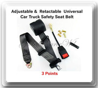 1 Kit Universal Strap Adjustable Safety Seat Belt Black 3 Point + EXTENSION