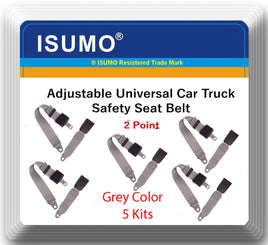 5 Kits Adjustable Universal Car Truck 2 Point Grey Seat Belt Lap Safety Belt