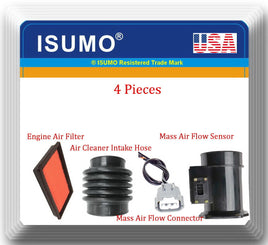 4 Pc Mass Air Flow Sensor, Connector, Air Filter & Intake Hose Fits I30 Maxima