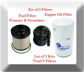 3 Kits (9 Filters) Oil Filter and Primary & Secondary Fuel Filters Ford V8 6.7L