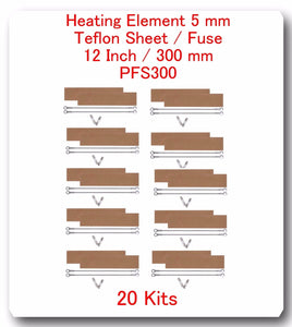 20 Heating Elements 5 mm +20 PTFI Sheets For Impulse Sealer 12" / 300mm PFS300